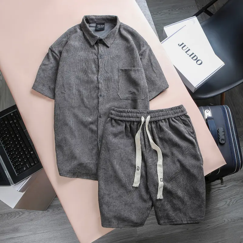 Bộ quần áo cộc tay chất liệu nhung tăm JULIDO Nam Menswear Sơ Mi Bi 1