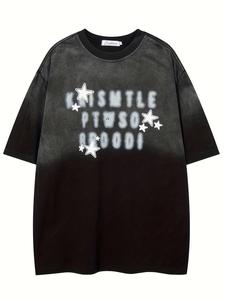 Men's Letter & Star Print Tee, Loose Casual Fashion Short Sleeve T-shirt for Summer, Men's Top for Daily Wear