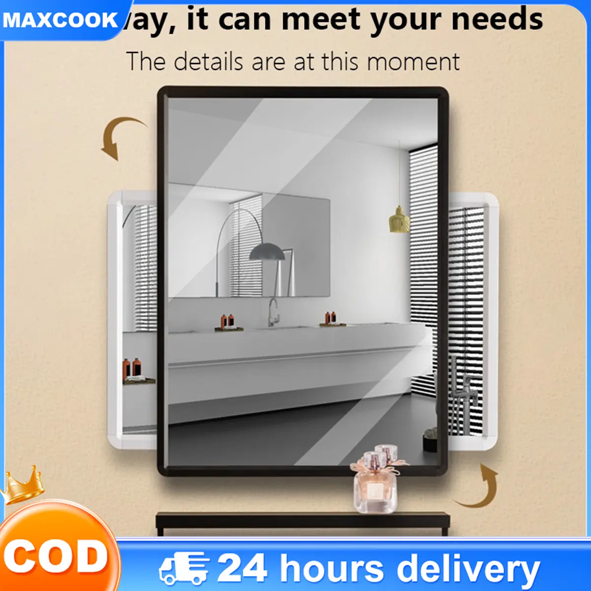 MCS Simple frameless square bathroom makeup mirror hotel dormitory self-adhesive wall punch-free bedroom wall-mounted mirror Aluminium Decor Glass Shelf Installation Handheld