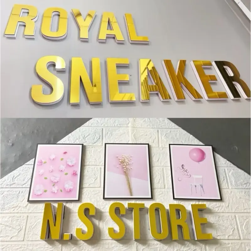 Chữ Alu Cao 10cm Tráng Gương ( Vàng Gương ) Dày 3mm  . Trang trí decor - dán tường - biển hiệu Decal Đồng 2