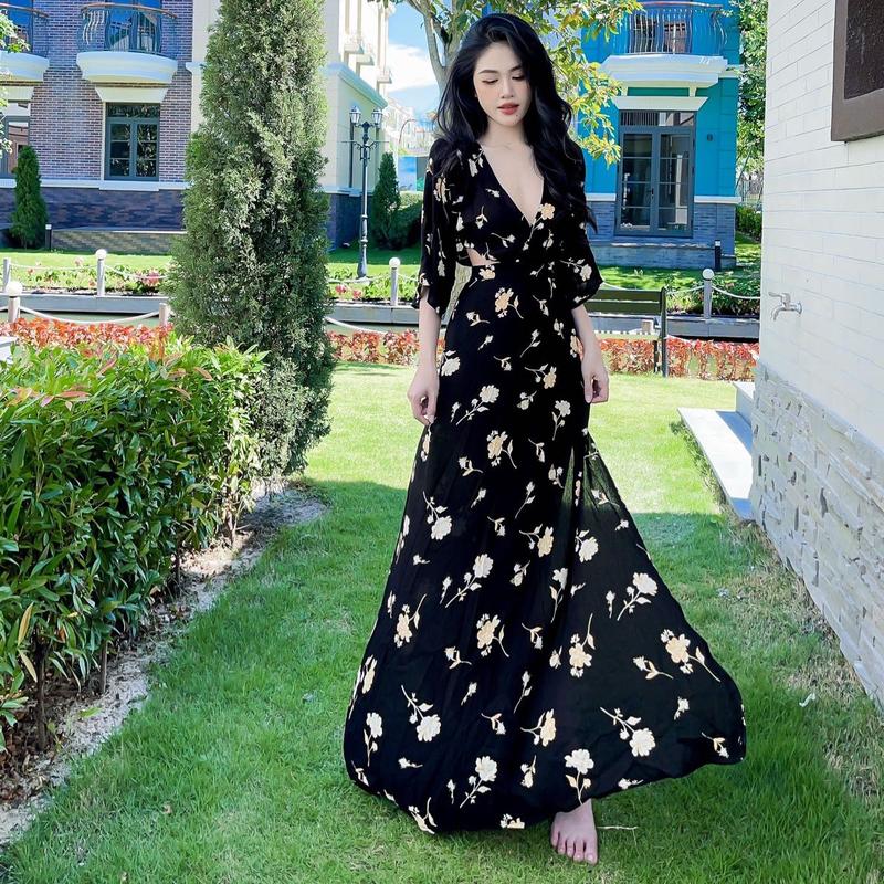 Đầm Dài Maxi Cánh Dơi Cổ V - 3354