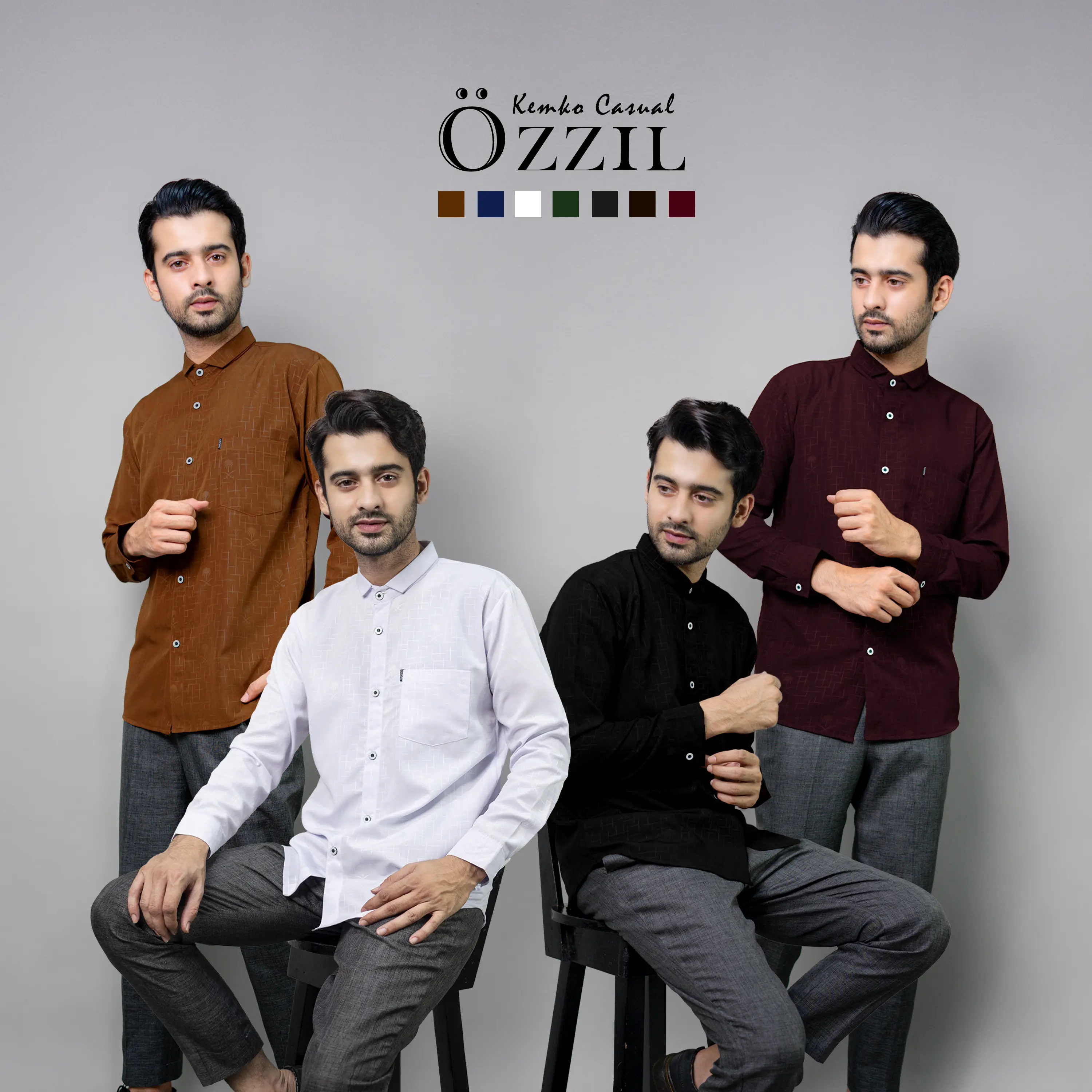 Katsae - KEMKO OZZIL CASUAL Embos Baju Kemeja Koko Pria Dewasa Lengan Panjang