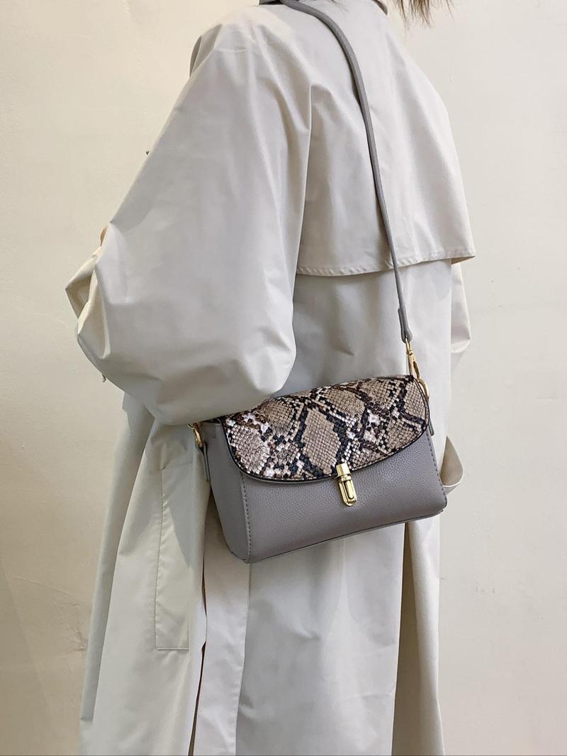 Product Introduction of Fashionable Snakeskin Print PU Leather Crossbody Bag, Casual Versatile Shoulder Bag for Women, Trendy All-match Commuter Bag for Daily Used 3