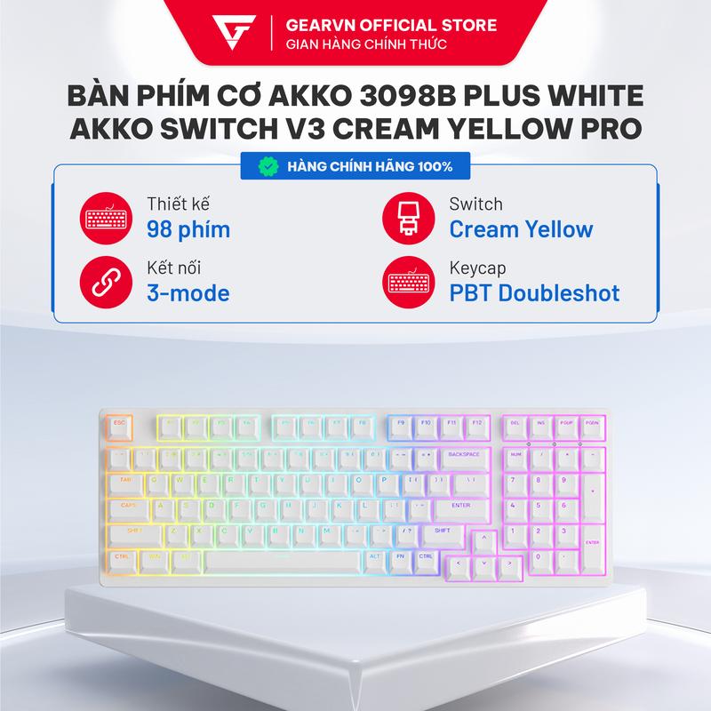 Bàn phím cơ AKKO 3098B Plus White Akko Switch v3 Cream Yellow Pro