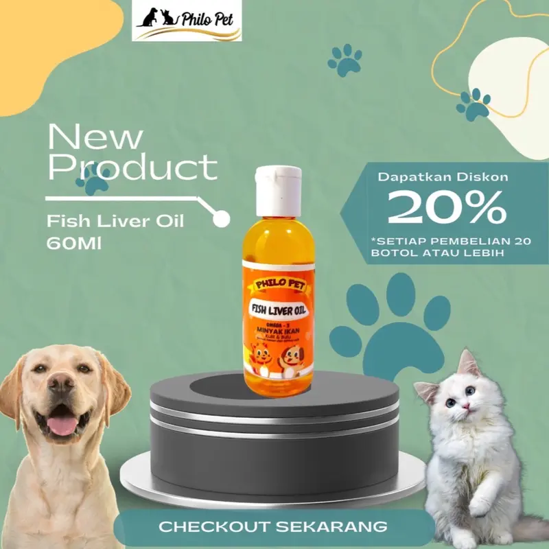 60ml - 250ml - FISH LIVER OIL / COD LIVER OIL / MINYAK IKAN / VITAMIN BULU KUCING & ANJING / Suplemen Kulit BULU KUCING & ANJING(ORIGINAL) 1