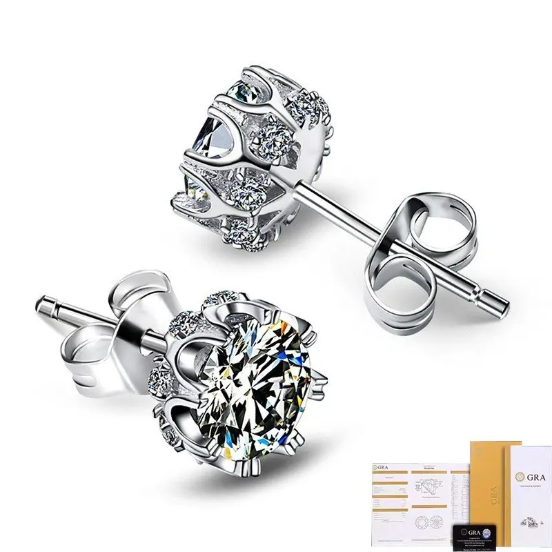 Bông Tai Đinh tán Moissanite Bông Tuyết Tám Chấu, Thời Trang, Phong Cách Cổ Điển, Có Giấy Chứng Nhận GRA Miễn Phí