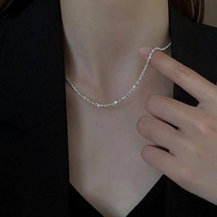 Sparkling Necklace Women's Titanium Steel Colorless Neckchain 40+6cm