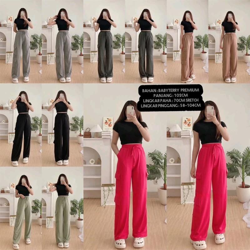 Kelly Cargo Pants dewasa/ Kulot Cargo/Loose Cargo Celana Panjang Wanita 1