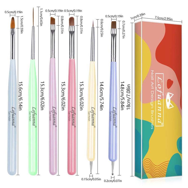 Lightweight & Comfortable Nail Art Brush Set, 6 Counts/box Nail Tip Design Tool, DIY Manicure Tools for Women 1