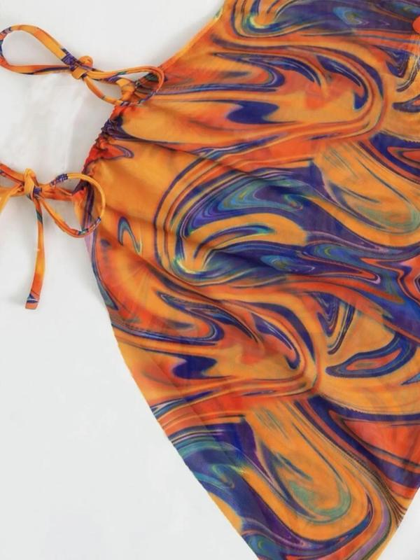 Women's All over Print Cut out Triangle Bikinis for Summer 2024, Drawstring Tie Back Halter Neck High Cut Swimwear Set for Summer, Swimsuit for Beach Holiday 8