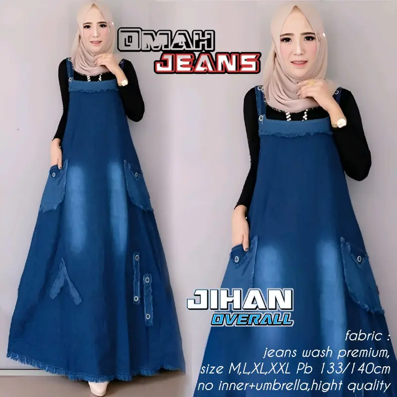 jihan overal jeans wash wanita Jumpsuit Muslim Casual 1