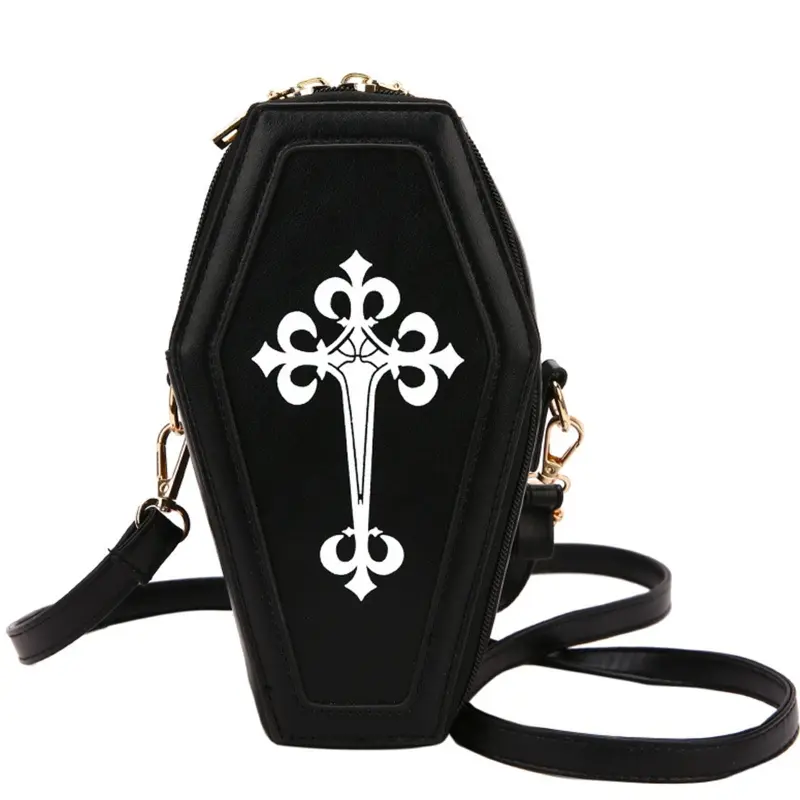 FEN Fashion Coffin Shape Purses Halloween Shoulder Bag Gothic Handbag for Cross Crossbody Bag for Halloween Xmas