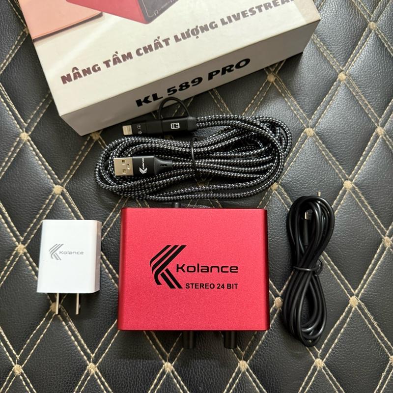 Box dành cho thu âm livestream KOLANCE KL589 Pro âm thânh hay chuẩn 24kbit sử dụng được tất cả dòng điện thoại chân ip va type C , có đầy đủ dây kết nối bảo hành 1 năm