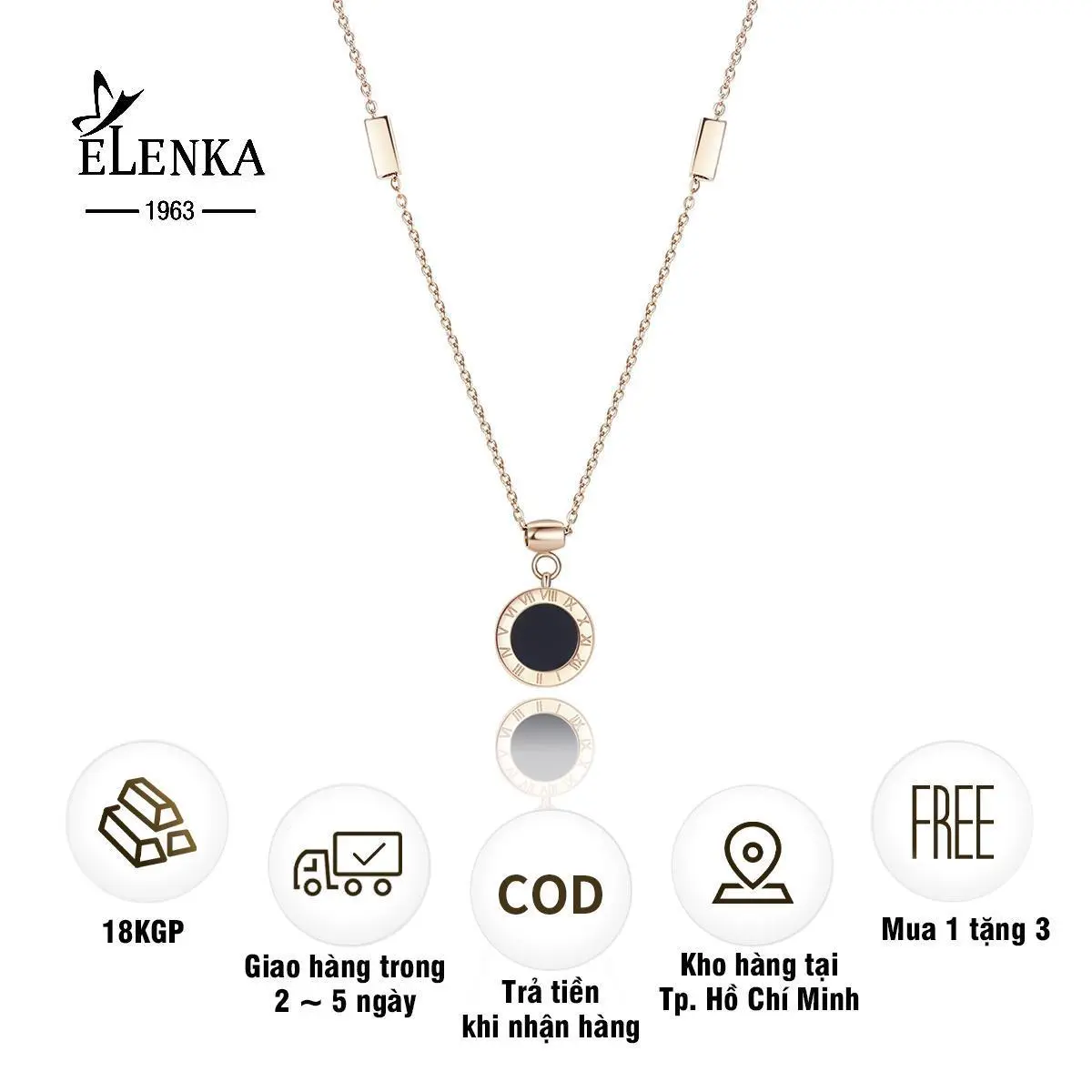 ELENKA - Dây chuyền mạ vàng 18K số la mã thiết kế thời trang hợp phong cách nam nữ