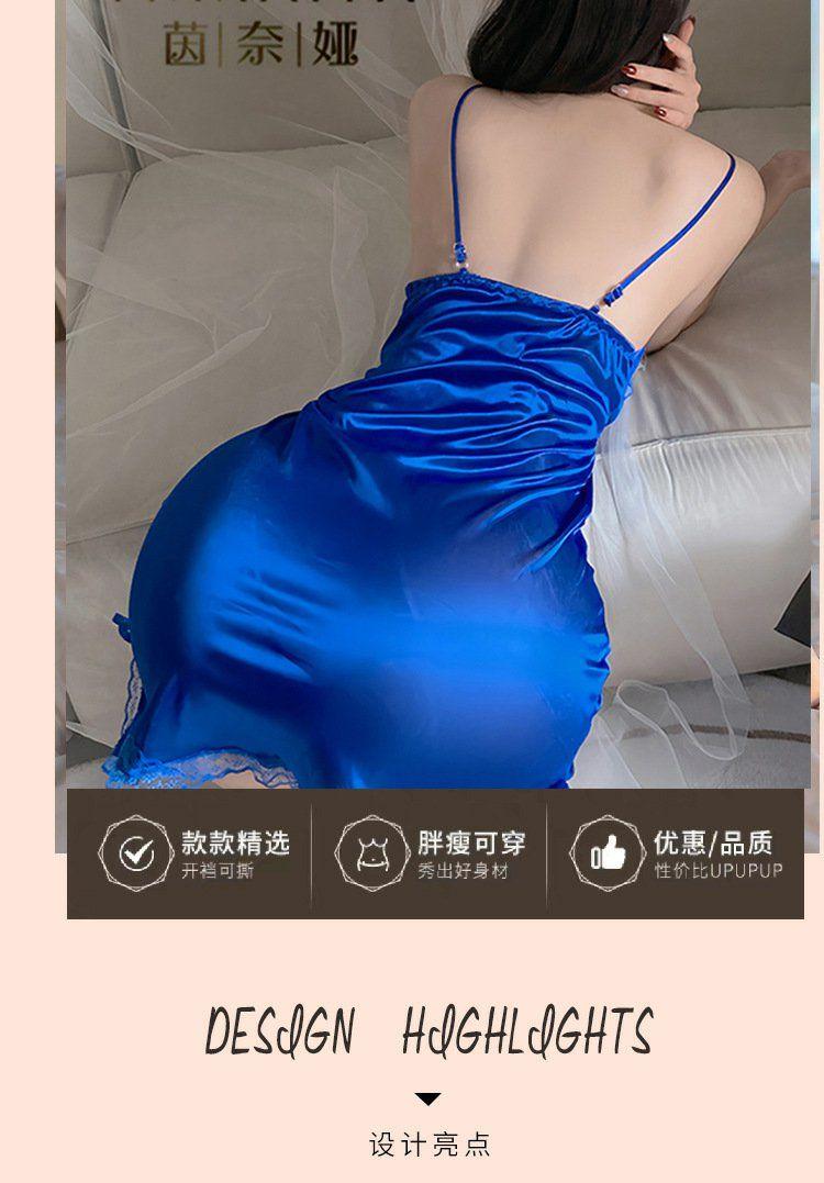 Product Introduction of Sexy Pajamas for Women Ice Silk Strap Night Dress Pure Desire Bow Lace Nightgown New Abstinence Series Suit 9