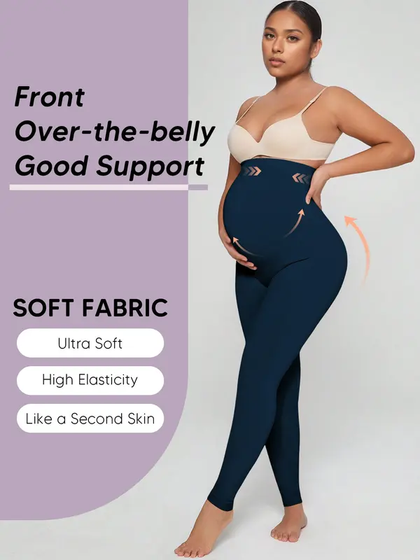 Women's Minimalist Solid Maternity Leggings, Pregnancy Plain High Waist Skinny Pants, Seamless Leggings for Daily Wear, Fashion Casual Maternity Pregnancy Bottoms for Women Lady, Pregnancy Clothes, Maternity Clothing 4