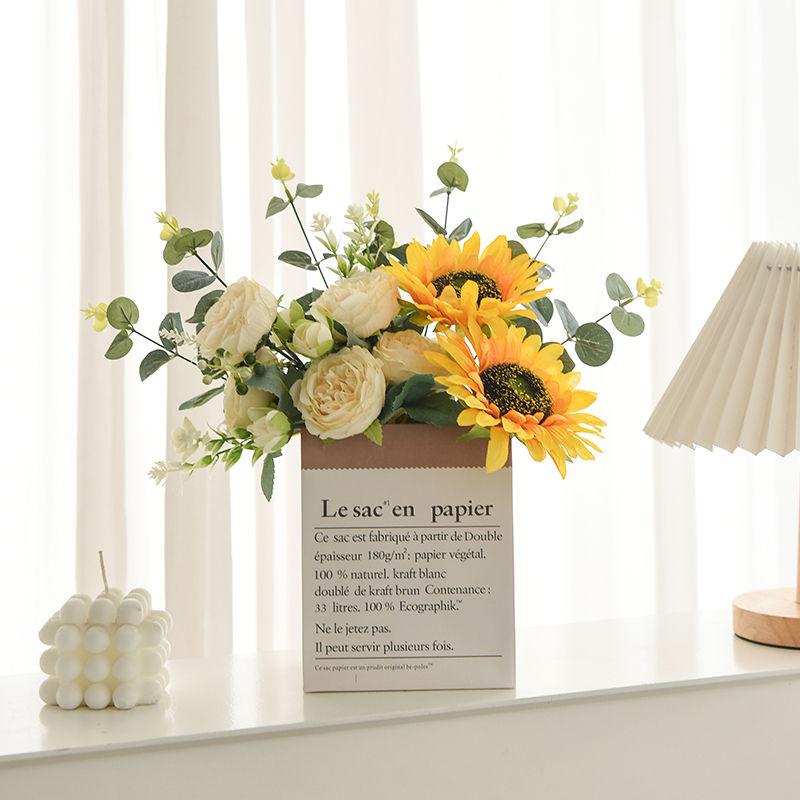 Product Introduction of [Hot sale in stores] Ins Style Sunflower Artificial Flowers Bouquet Home Decor Living Room Desktop Paper Bag Decoration Photo Props 22