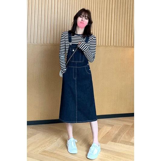 Váy Yếm Jean Nữ Dài Qua Gối Yếm Bò Nữ Dáng Dài Phong Cách Trẻ Trung Đầm Y02 Tre