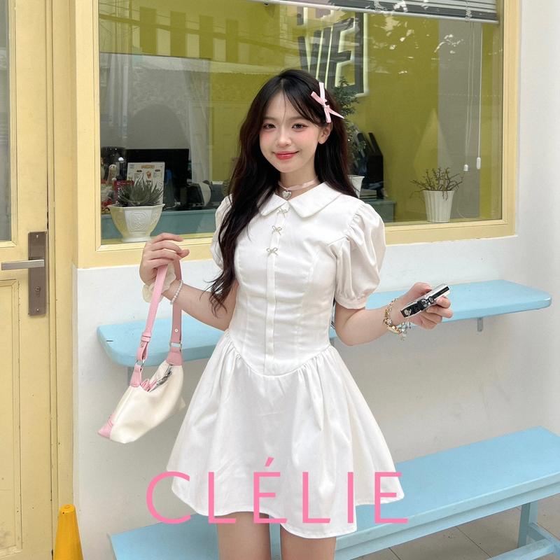 Đầm cổ sen đính nơ đá tay phồng tùng xòe | DORIS DRESS - CLÉLIE