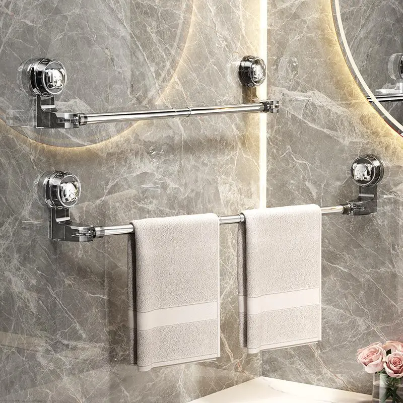 Suction Cup Towel Bar, 3 Counts Extendable Bathroom Towel Storage Rack, Non Perforated Towel Rack, Clothes Drying Rack, Suitable for Kitchen, Balcony, Indoor Shoe Rack