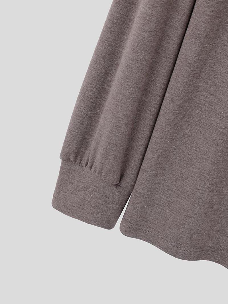 Product Introduction of Men's Solid Color Round Neck Tee & Drawstring Waist Pants Set, Loose Crew Neck Long Sleeve Top & Trousers, Casual Fashion Cozy Breathable Men Two-piece Outfits for Spring & Fall 5