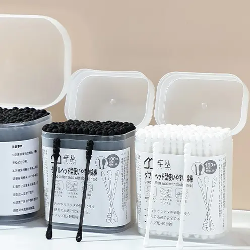 Hộp 100 Bông Ngoáy Tai Bằng Than Hoạt Tính, Bông tăm bông tẩy trang dùng một lần xoắn ốc 2 đầu mềm mại 88388 Nữ 0