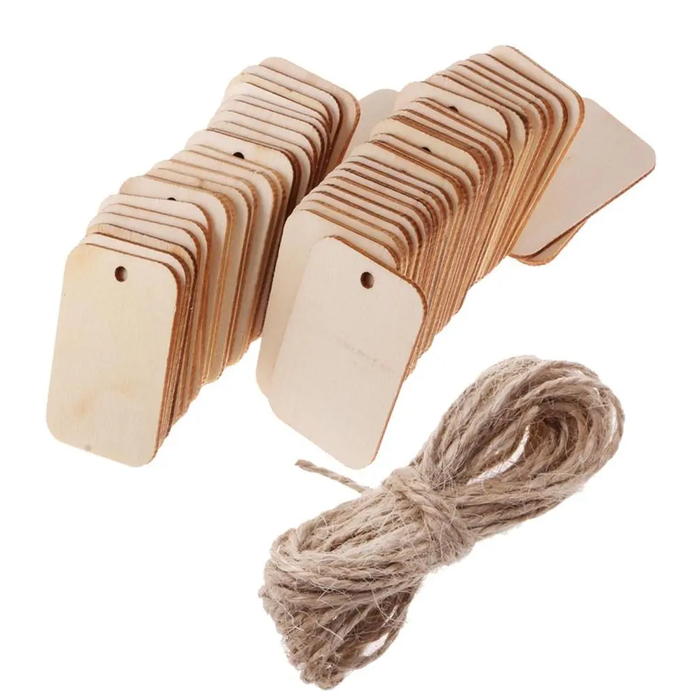 50 Wooden Label Unpainted Rectangle Blank Wood Gifts Tags