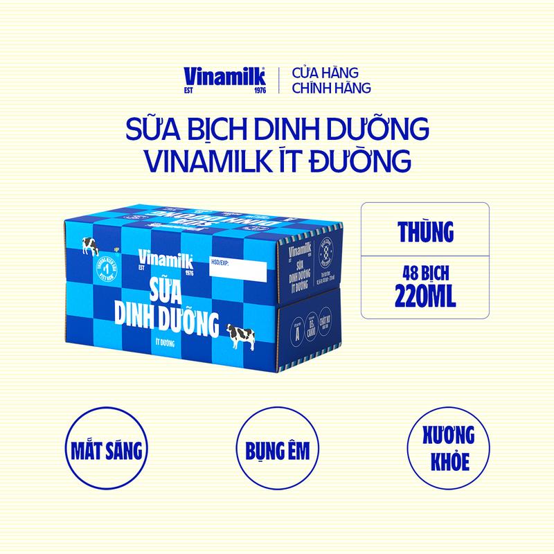 Thùng 48 Bịch Sữa Dinh Dưỡng Vinamilk ít đường 220ml