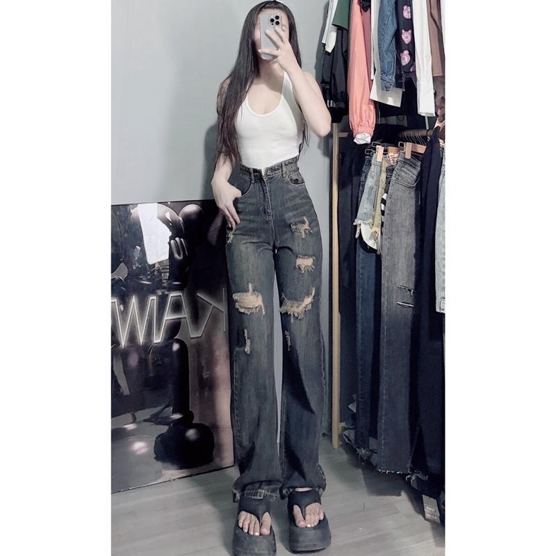 [3156] Quần Jean nữ ống suông rách nhẹ hàng QC không có giãn  Women Tim 1