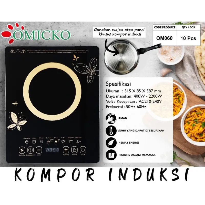 Kompor Induksi Kompor Listrik Omicko OM-060 Om 060 Low Watt 400 Watt 3