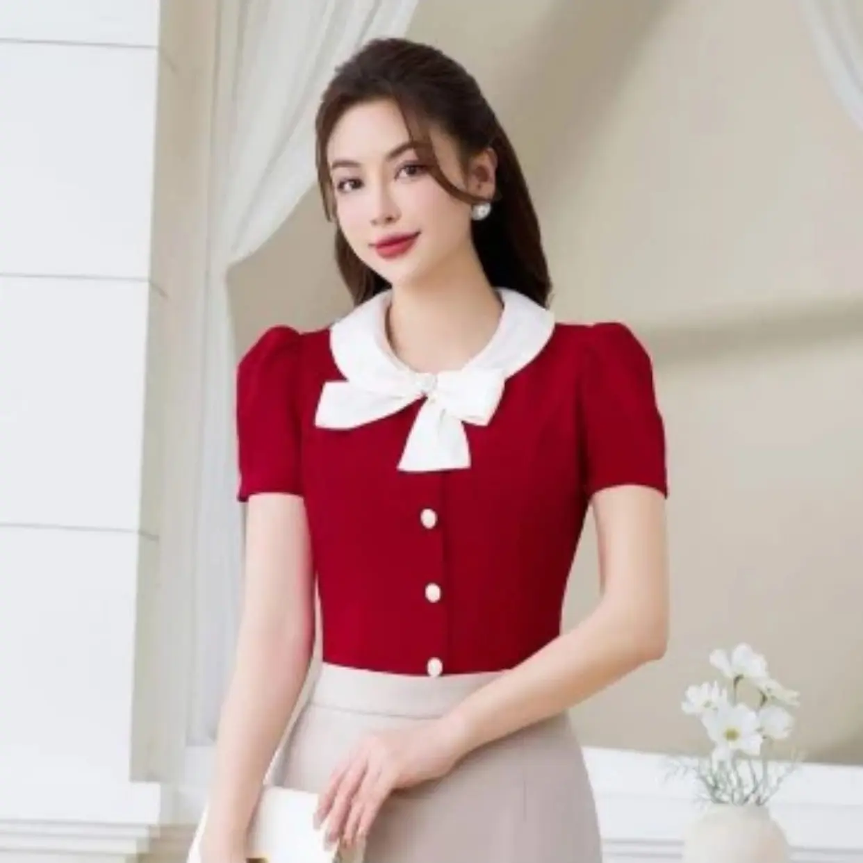 ÁO KIỂU KẾT NƠ SIU XINH TAY NGẮN ĐỦ SIZE S ĐẾN 5XL