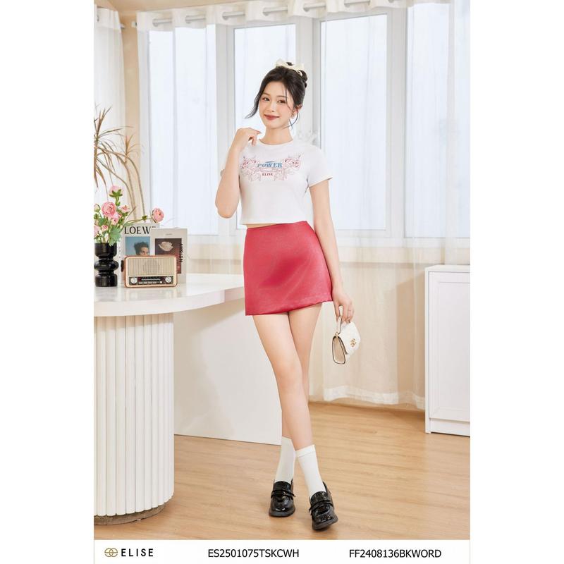 Chân váy ngắn tafta đỏ sẫm thiết kế Elise mã sản phẩm FF2408136BKWORD