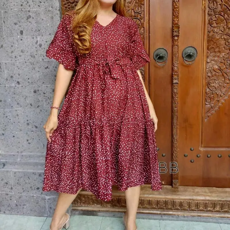 Daster jumbo motif polkadot sleting depan Dress Bumil jumbo sleting Rayon Busui Wanita motif polkadot Hamil Ibu Lengan