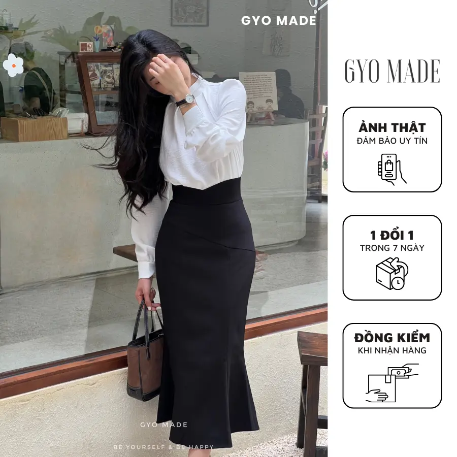Chân Váy Đuôi Cá Đen Công Sở Gyo Made Nữ Chất Liệu Bố Hàn Thoải Mái - GV006