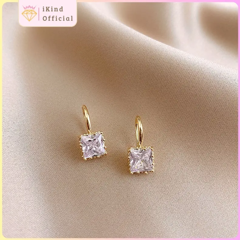 COD Anting Titanium Batu Mata Kucing Mutiara Mewah Wanita Korea Desain Gantung HOOP Perhiaasan Emas