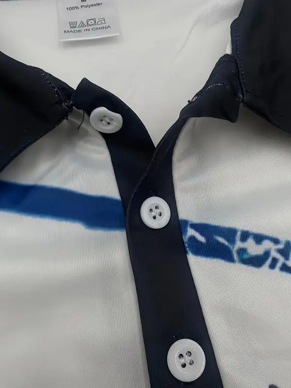 Men's Regular Fit Geometric Print Polo Shirt, Casual Short Sleeve Button Front Top for Summer, Fashion Men's Clothes for Daily Wear 2