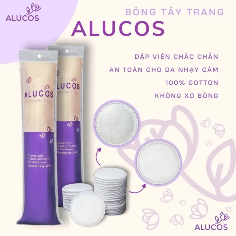 ￼Combo10 Bông Tẩy Trang Alucos Mềm Mịn Túi 150 miếng