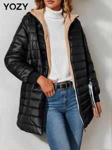 YOZY Women's Solid Pocket Zipper Hooded Puffer Coat, Casual Long Sleeve Thermal Outerwear for Fall & Winter, Women's Clothing for Daily Wear