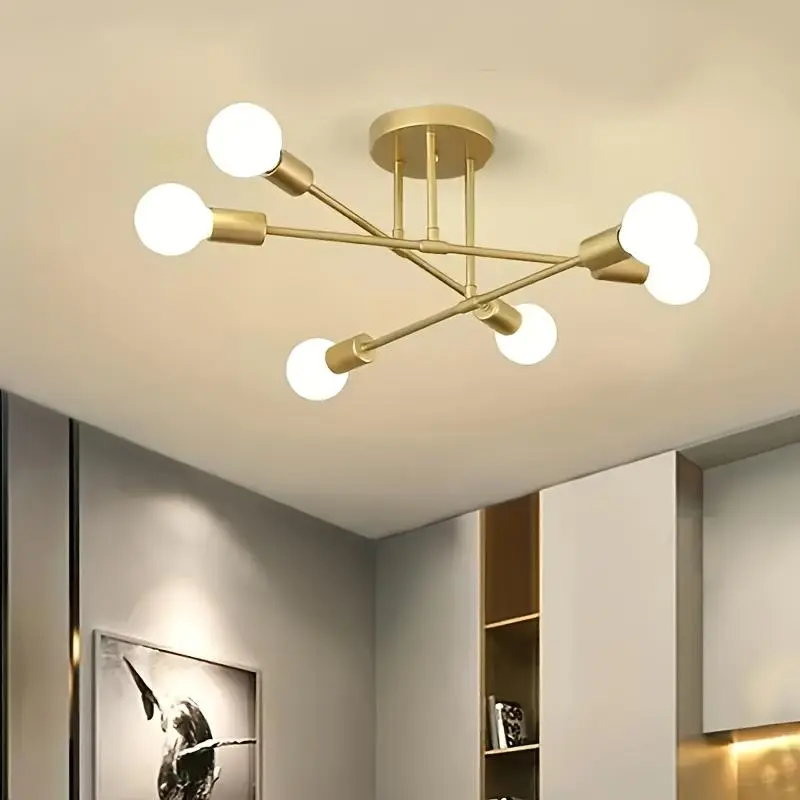 Industrial Ceiling Light, Modern Chandelier Light Fixture, 6-Light Modern Flush Mount Ceiling Light, LED Ceiling Light For Home Kitchen Living Room Bedroom Decor