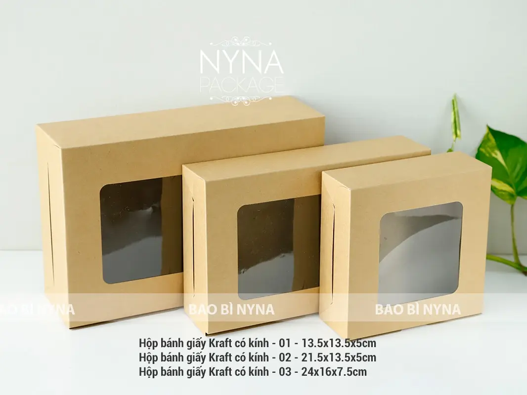 COMBO 10 Hộp bánh giấy Kraft có kính (3 szie)