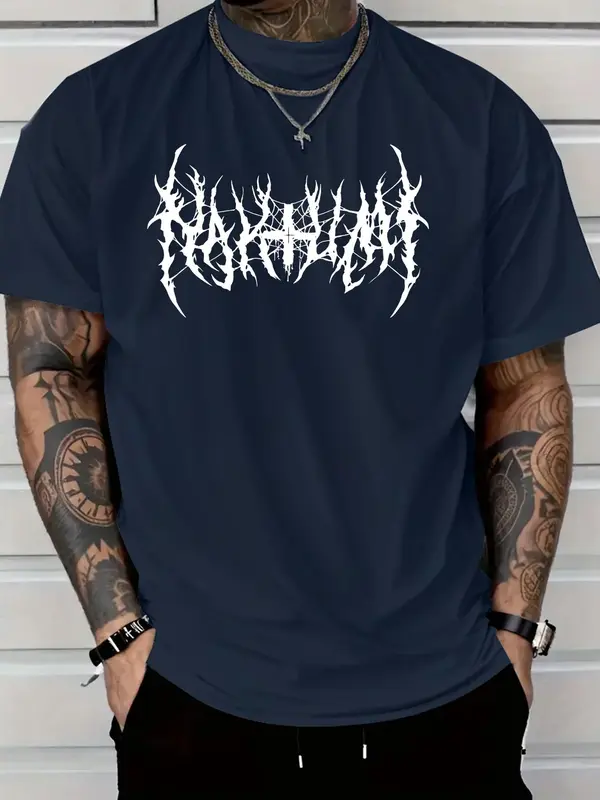 Men's Gothic Style Cross & Thorns Print Round Neck Tee, Regular Fit Street Fashion Casual Comfy Short Sleeve Crew Neck T-shirt for Summer, Fashion Men's Top for Daily Wear 5