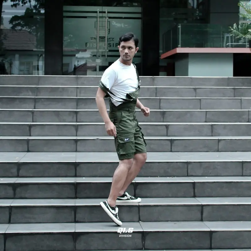 Overall celana cargo 4in1 panjang pendek Katun Twill Army Pria Dewasa 4