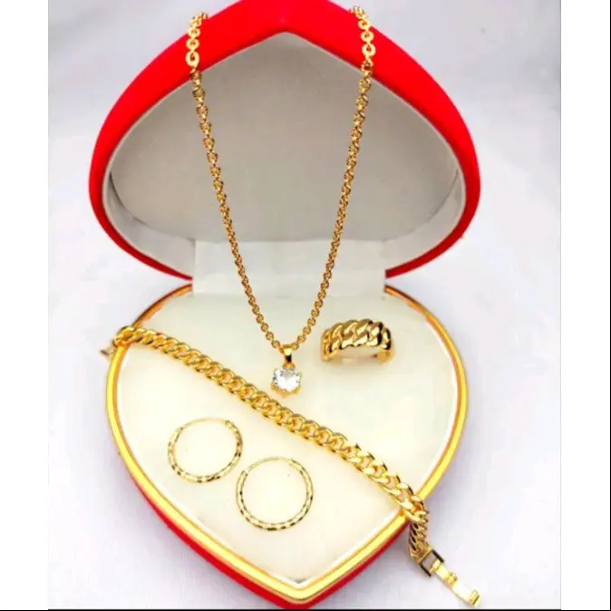 satu set perhiasan wanita import motif titanium asli Emas