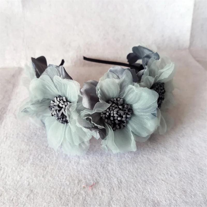 Product Introduction of New Solid Color Simulation Garland Bride Wedding Headwear Mesh Flower Headband Girls Headband Performance Hair Accessories 9