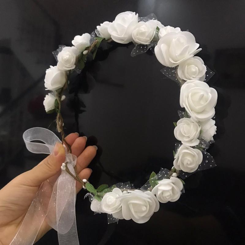 Vòng hoa đội đầu kỉ yếu hoa xốp phối to nhỏ 2