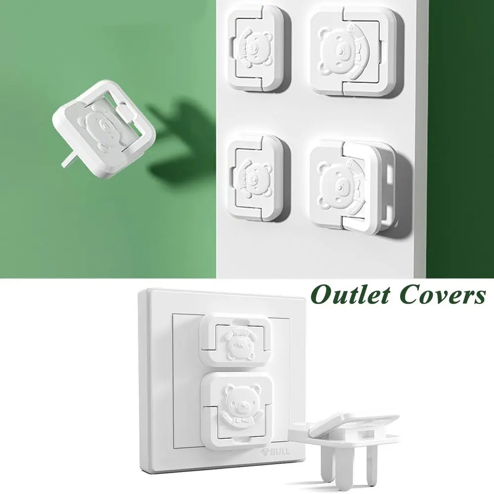 6PCS Cute Bear Safe Lock Double Security Baby Safety Plug Protection Covers Outlet Covers Sockets Cover