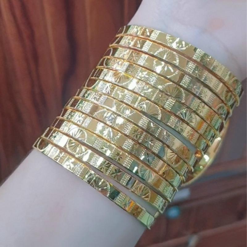  Vòng tay Ximen Titan bộ 7 chiếc chạm quạt bản vuông to sáng đẹp khoá gài lưỡi gà 