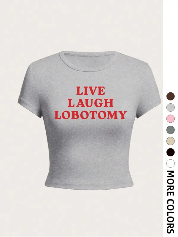 Women's Letter Print Round Neck Tee, Casual Short Sleeve Crop T-shirt, Ladies Summer Outfit for Daily Wear, Tops for Women, Shortsleeve Graphic Tees 5