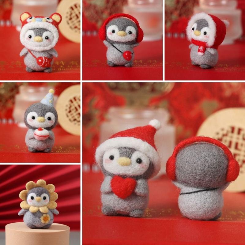 Product Introduction of Animal New Year Gifts Material Package DIY Handmade Doll Diy Sheep Wool Felt Toy Educational Toys Penguin Wool Needle Felt Kit Penguin Cartoon Toy Beginner Material Kit Unfinished Felt Kit 10