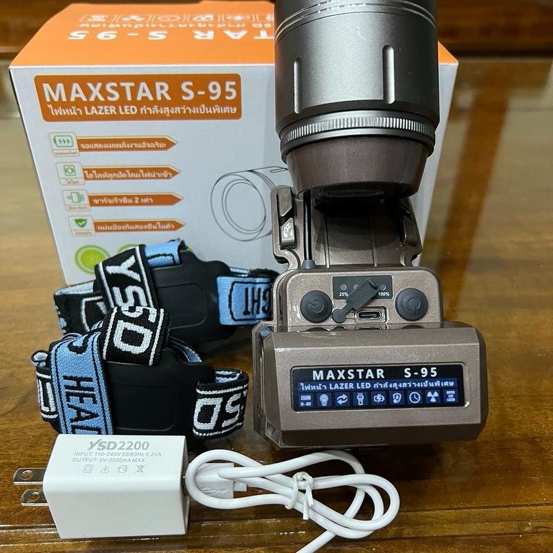 ￼ Đèn pin đội đầu siêu sáng MAX STAR S95 ( Bản thái )  zoom  sáng xa gần công suất 42W soi xa 1200 mét, Đèn đội đầu pin trâu, Đèn đeo đầu
